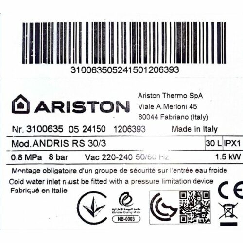 Chauffe-eau électrique Ariston 30RS - 30 litres