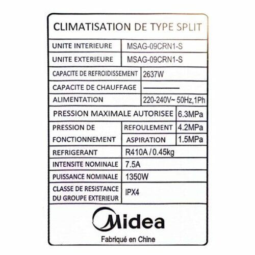 Climatiseur Midea MSAF-12CRDN1-12000 BTU-Inverter