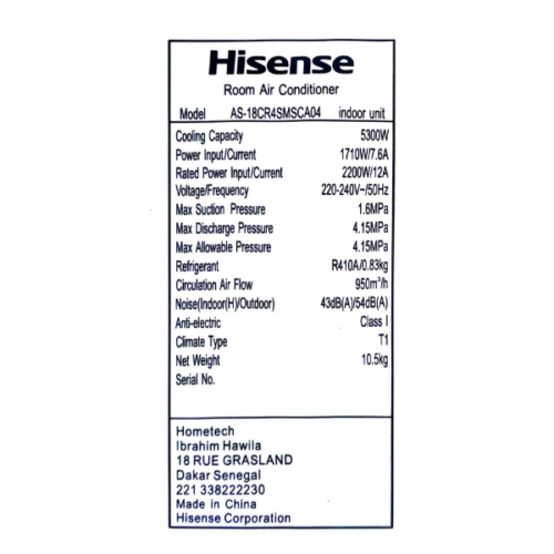 Split Hisense AS-18CR4S - 18000 BTU