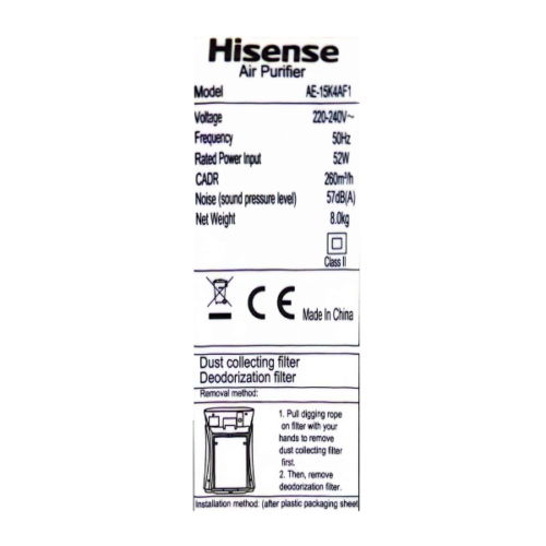 Purificateur d'air Hisense AE-15K4AF-30m2