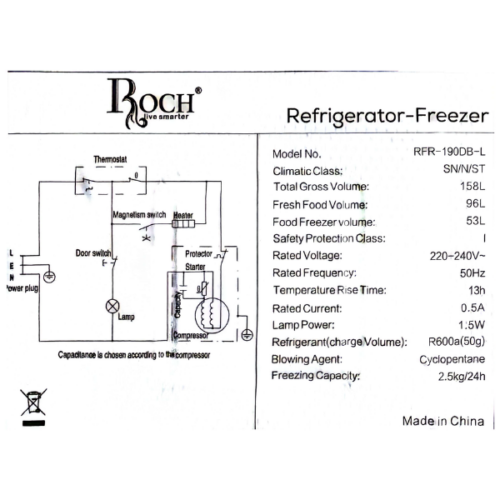 Réfrigérateur combiné Roch RFR-190DB-L - 149 L