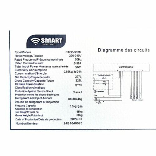 Réfrigérateur combiné Smart Technology STCB-303M -227L -3T