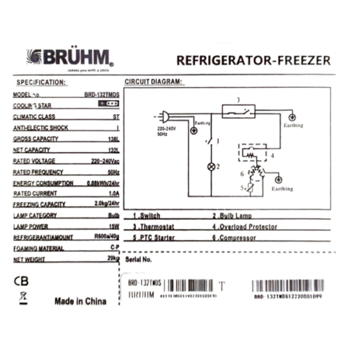 réfrigérateur 2 PORTES -Bruhm-BRD-132TMDS-132L