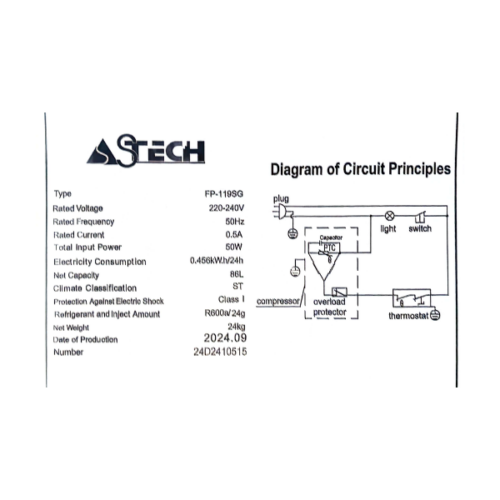 Réfrigérateur bar Astech FP-119SG -86 L