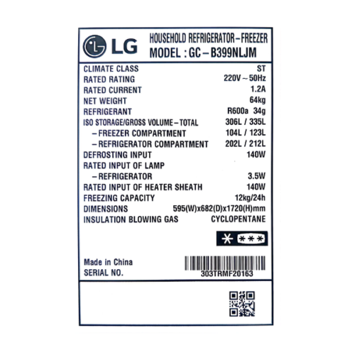 Réfrigérateur combiné LG GC-B399NLJM - 306L - 3T-Inverter