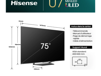 Téléviseur Hisense 75" 75U7N Smart Tv 4K -Vidaa U (Quantum)