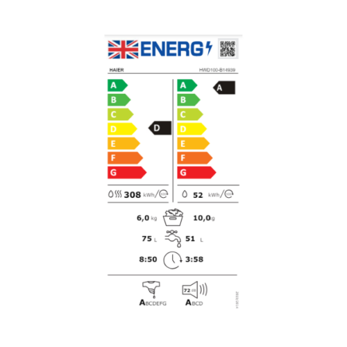 Machine à laver Haier HWD100-B14939 - 10/6Kg (lavante-séchante)
