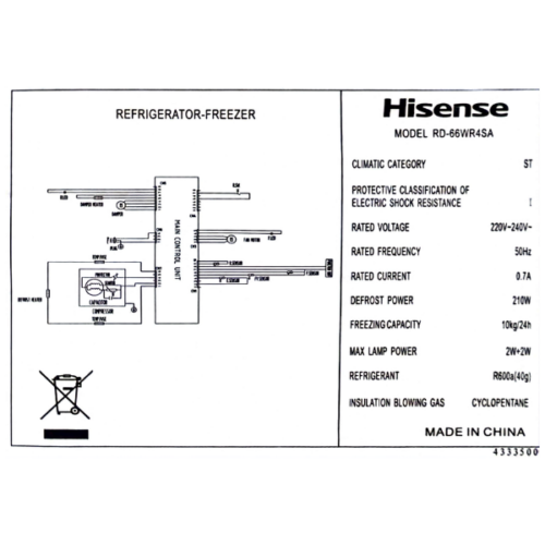 Réfrigérateur 2 portes Hisense RD-66WR4SA- 504L - Inverter (NoFrost)