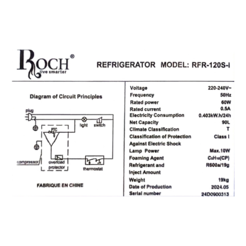 Réfrigérateur bar Roch  RFR-120S - 90L