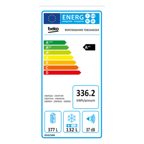 Réfrigérateur combiné Beko B5RCNE66HXB - 509L - 2 Tiroirs (A++ - NoFrost - Porte réversible - éclairage LED)