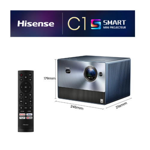 Smart Mini Projecteur Hisense - Focale ajustable 65-300″ -C1-Vidaa U