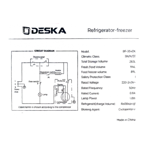 Réfrigérateur combiné DESKA BF354DK - 283L - 3 Tiroirs - A+ - Avec Fontaine à eau