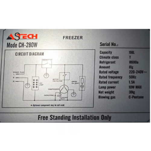 Congélateur horizontal Astech CH-280W- 198 L