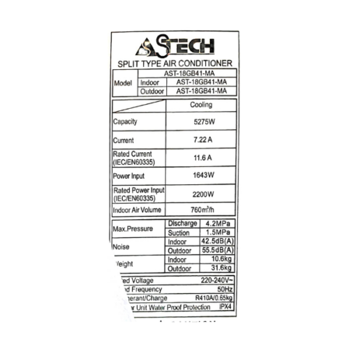 Split Astech AST-18GB41-MA - 18000 BTU