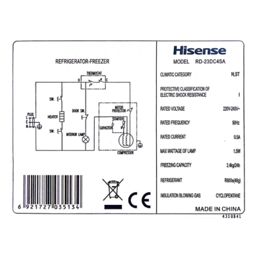 Réfrigérateur combiné Hisense RD-23DC4SA - 3T 175L