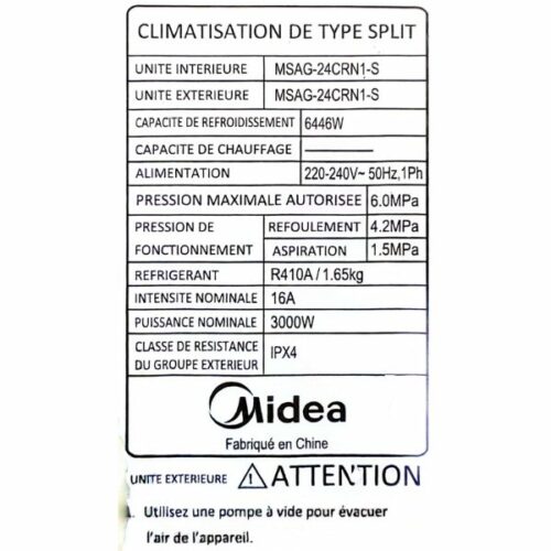 SPLIT MIDEA MSAG-24CRN1-24000BTU