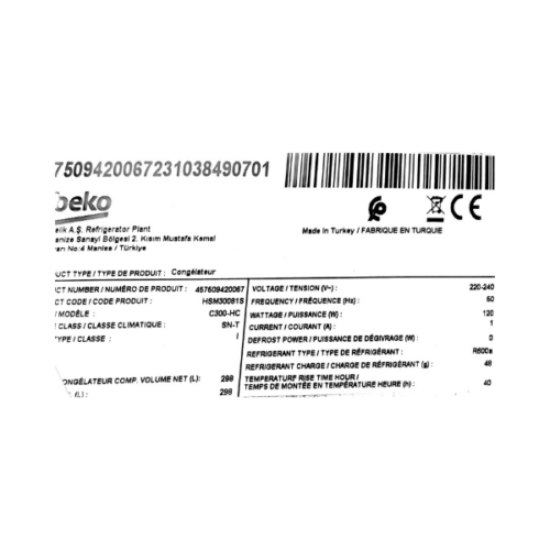 Congélateurs horizontal Beko HSM30081S - 356L