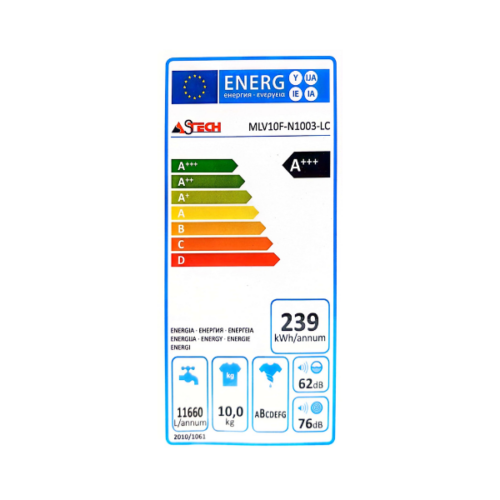 Machine à laver Astech MLV10F-M1003-LC - 10kg (Inverter)