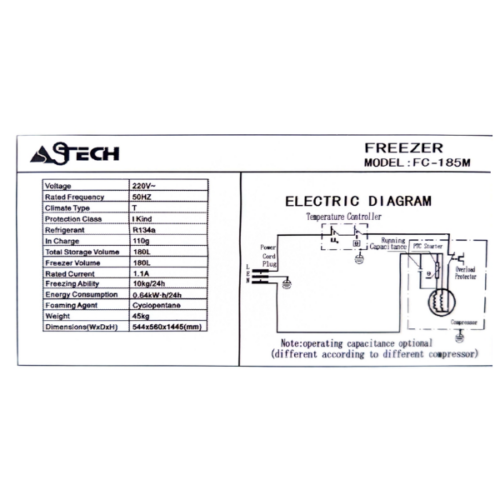 Congélateur vertical Astech FC-185M - 185L - 6T