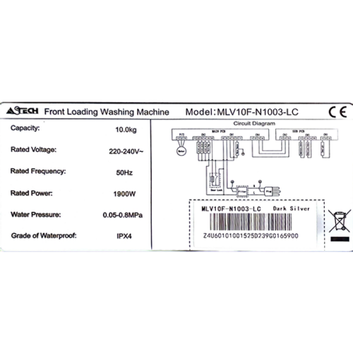 Machine à laver Astech MLV10F-M1003-LC - 10kg (Inverter)