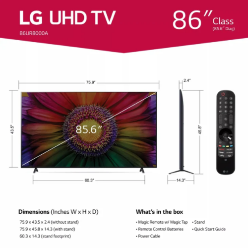 Téléviseur LG 86" 86UR8000AUA- Smart TV - UHD 4K-WebOS 2023