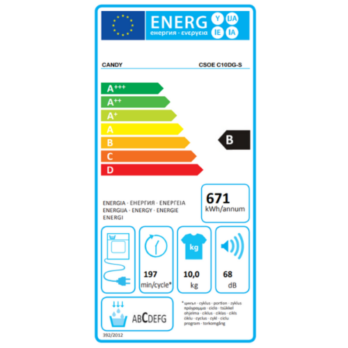 Sèche-linge Candy CSOEC10DGS- 10k(Séchage par Condensation)