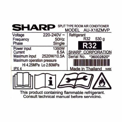 Split Sharp AH-X18ZMVP - 18000 BTU - Inverter (Plasmacluster)