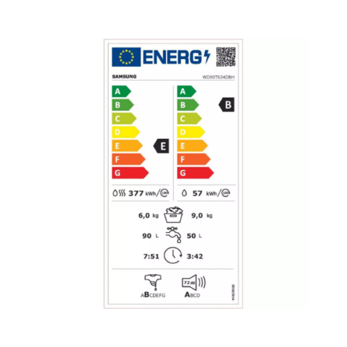 Machine à laver Samsung WD90T634DBH- 9/6Kg (Lavante séchante)