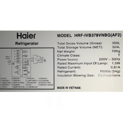 Réfrigérateur combiné Haier HRF-IVB378VN -350 L -Mirroir-Double inverter